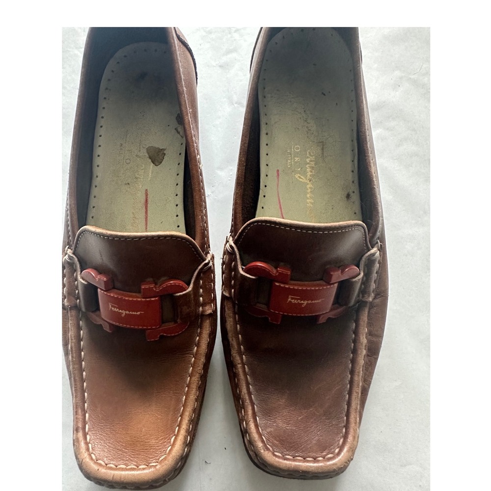 VTG Salvatore Ferragamo Sport Mens Brown Leather Gancini Bit Loafers Size 6 B
